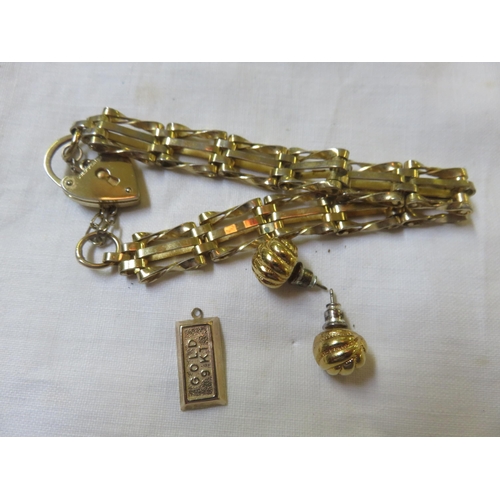 57 - Small 9ct Gold Ingot, Gilt Metal Bracelet and Earrings