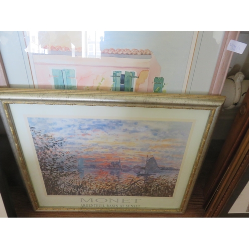 12 - Framed Monet Print and Framed Watercolour - signed Frankie '87
