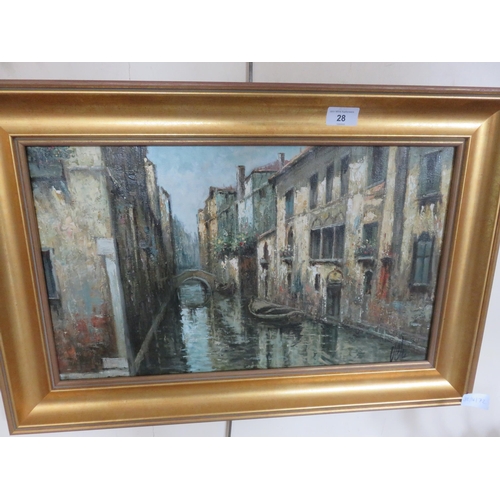 28 - Gilt Framed Oil - Venetian Scene - Signed