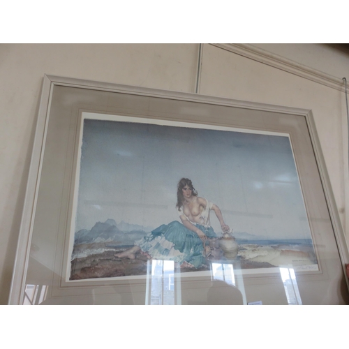 30 - Large Framed Russel Flint - Woman on Beach - Signed