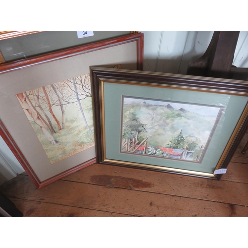 34 - Two Watercolours by Margaret E Harper plus One Other