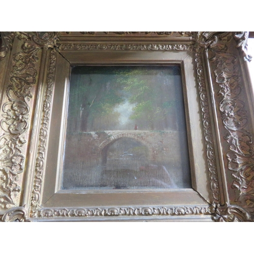 39 - Gilt Framed Oil - Man on Bridge - circa 19th Century - Unsigned