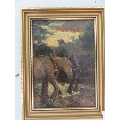 41 - Gilt Framed Oil - Man on Horse - in style of P.W. Stott