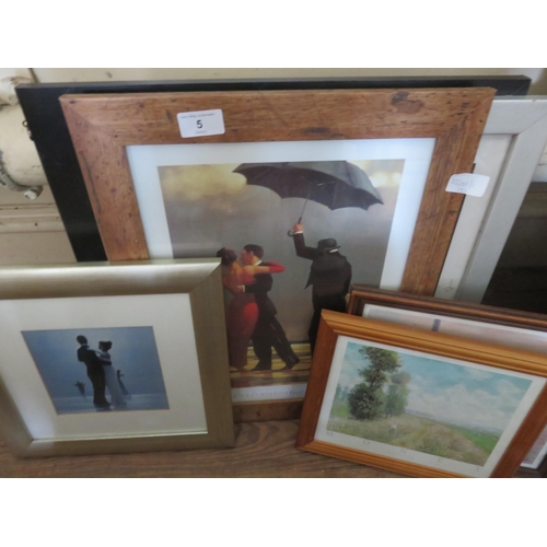 5 - One Vettriano Print, Two Monet Prints plus Others