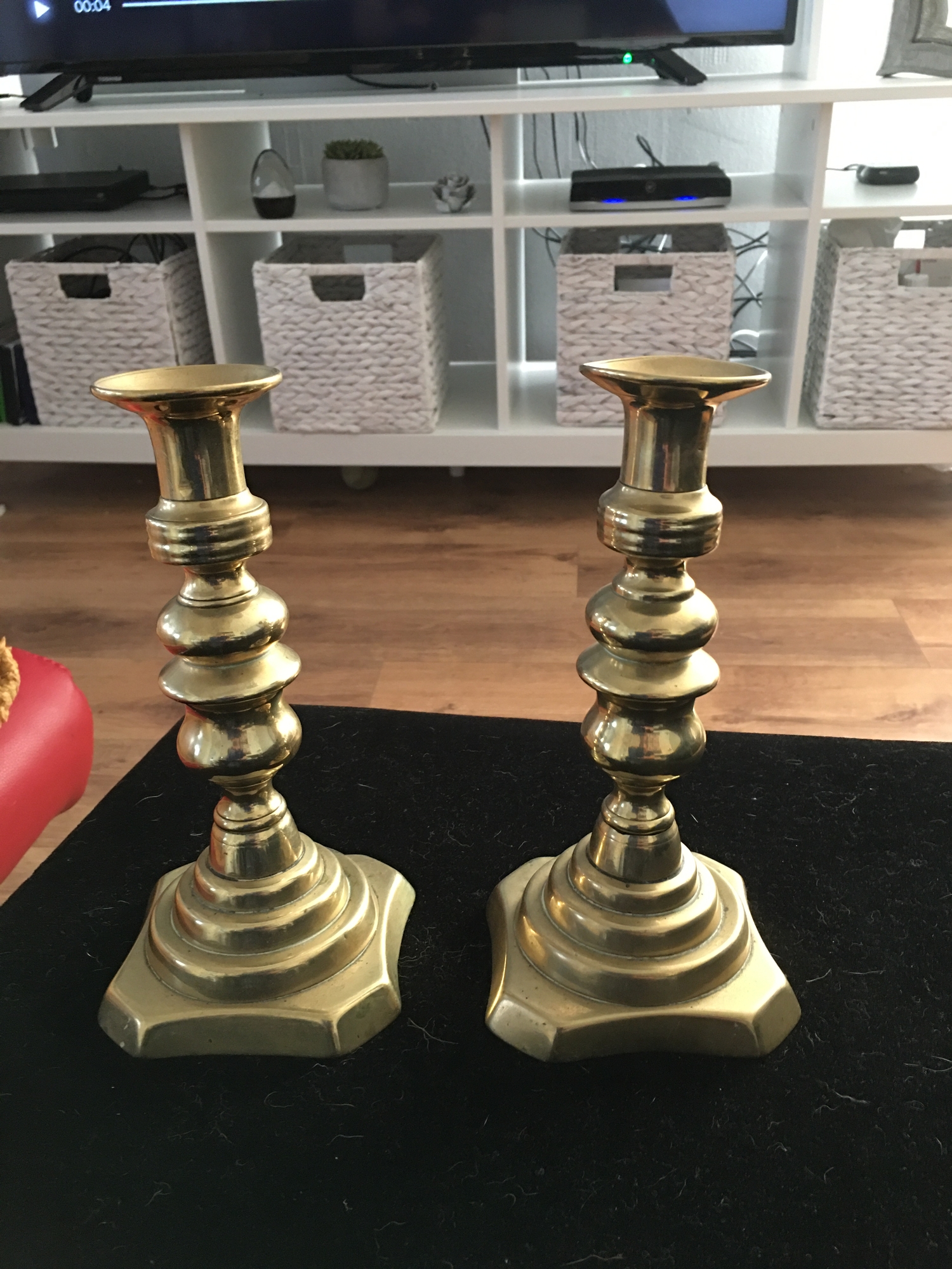 Fantastic Pair Of Brass Candle Sticks With Push Ups 1683