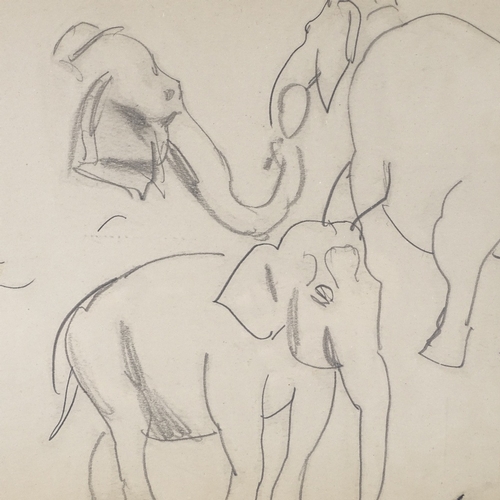 1101 - Dame Laura Knight, a sheet of pencil sketches, circus elephant, signed, 10