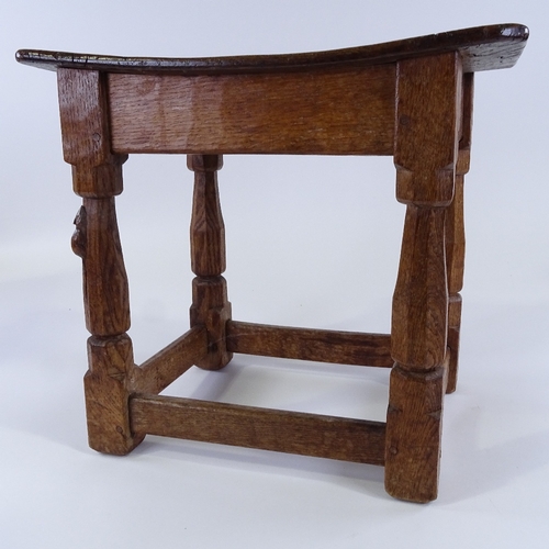 1 - Robert Mouseman Thompson, rectangular oak stool, on octagonal supports with square stretchers, mid-2... 