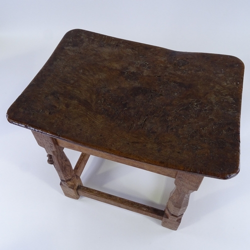 1 - Robert Mouseman Thompson, rectangular oak stool, on octagonal supports with square stretchers, mid-2... 