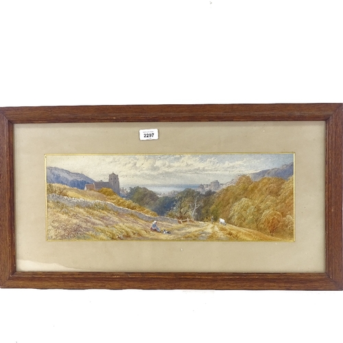 2297 - 19th century watercolour, view over Hastings, signed with monogram, 7