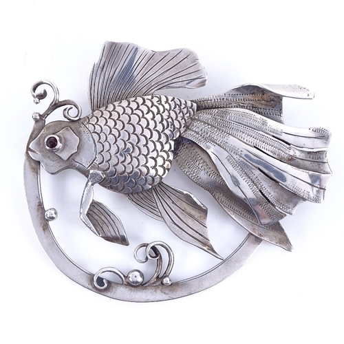 ARNE OSCAR BURMAN - a Vintage Danish stylised silver fish br... | Barnebys