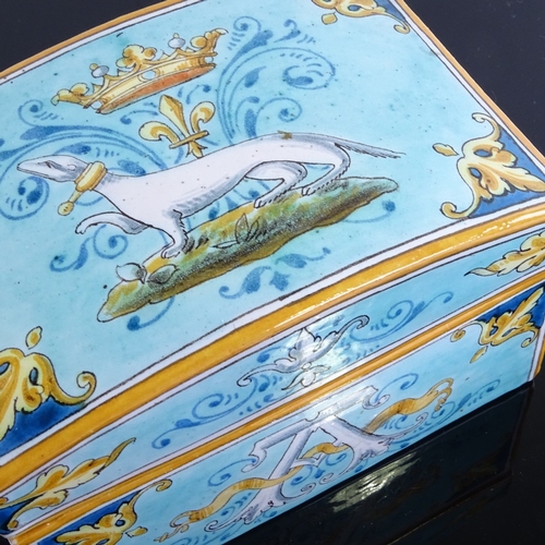 29 - A French Majolica dome top box, signed to base Ulysse Blois, E Balon, length 12.5cm