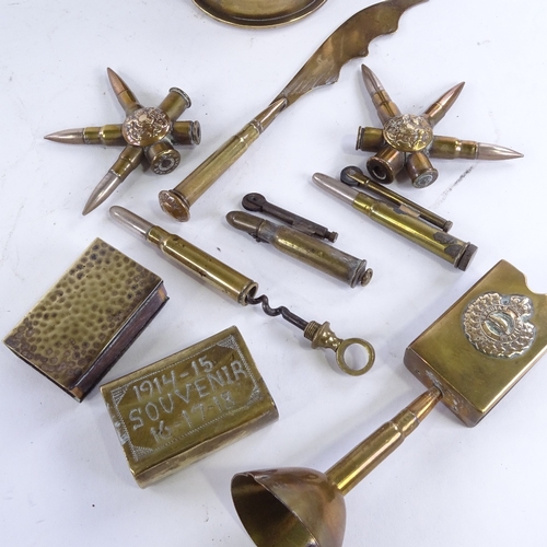 34 - A group of trench art, including a 1916 matchbox stand with Turkish emblem, a Vimy Ridge April 9th 1... 