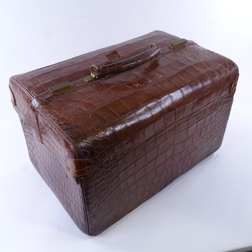 35 - ASPREY OF LONDON - crocodile-skin travelling case, late 19th/early 20th century, with brass locks, 4... 