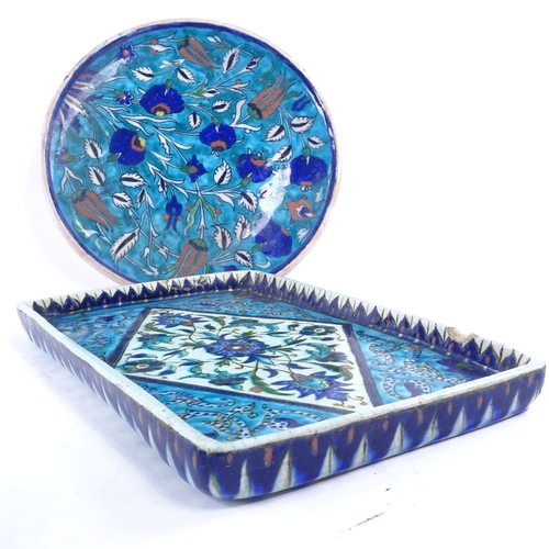 39 - 3 pieces of Iznik / Multan style earthenware, tray 29cm long.