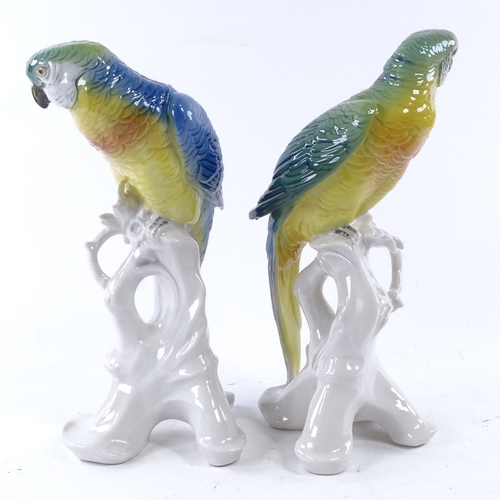 43 - A pair of Karl Ens porcelain Parakeet bird figures, tallest 25.5 cm.