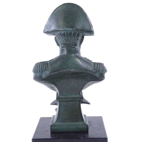 47 - A green patinated spelter bust of Napoleon Bonaparte, on black marble base, height 20cm