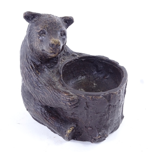 53 - A Black Forest style bronze bear match holder, with hollow tree stump bowl, probably mid-20th centur... 