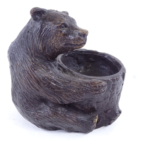 53 - A Black Forest style bronze bear match holder, with hollow tree stump bowl, probably mid-20th centur... 