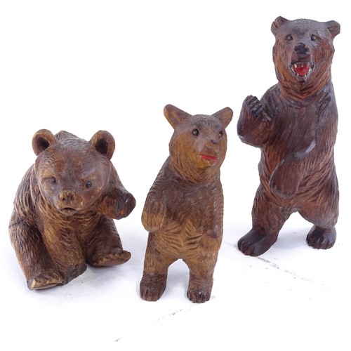54 - 3 19th century Black Forest carved wood bears, tallest 13cm.
