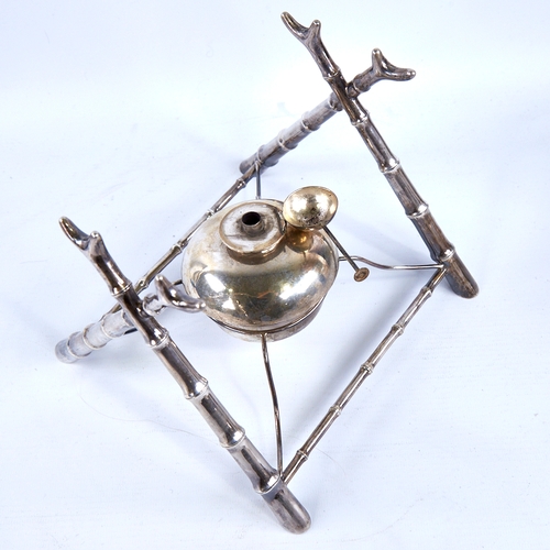 1679 - A Chinese export silver tea kettle and burner stand, by Wang Hing, circa 1900, circular bulbous form... 