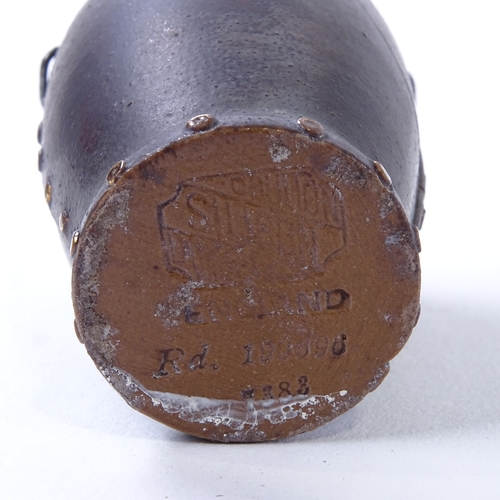 10 - A Victorian Doulton Lambeth Silicon ware silver mounted miniature fire bucket, imitation leather bod... 