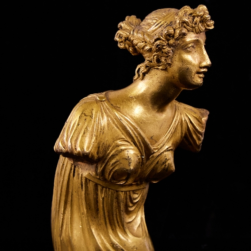 13 - A 19th century gilt-bronze Classical figure of a woman, unsigned, height 13cm