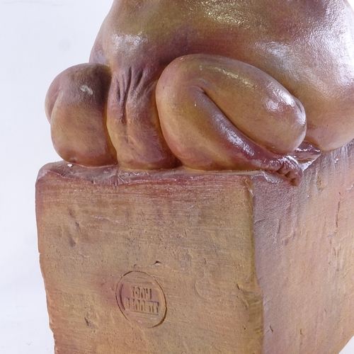 18 - TONY BENNETT FOR RYE POTTERY - large salt glaze terracotta toad sculpture, impressed artist's stamp ... 