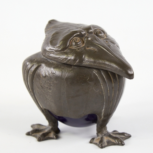 2 - Attributed to Kayserzinn Jugendstil, a pewter inkwell, late 19th / early 20th century, grotesque bir... 