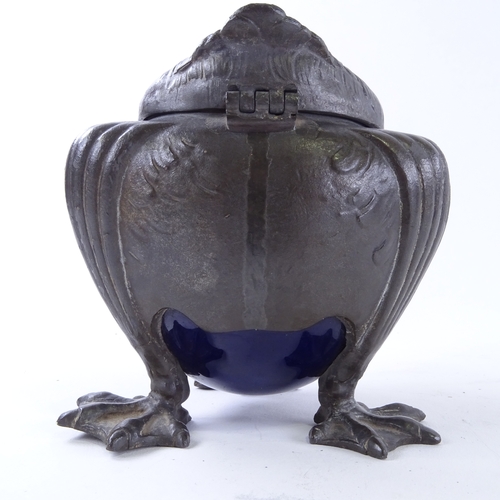 2 - Attributed to Kayserzinn Jugendstil, a pewter inkwell, late 19th / early 20th century, grotesque bir... 