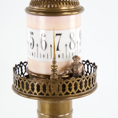1057 - A large Victorian novelty brass lighthouse clock, painted glass rotating cylinder with Arabic numera... 