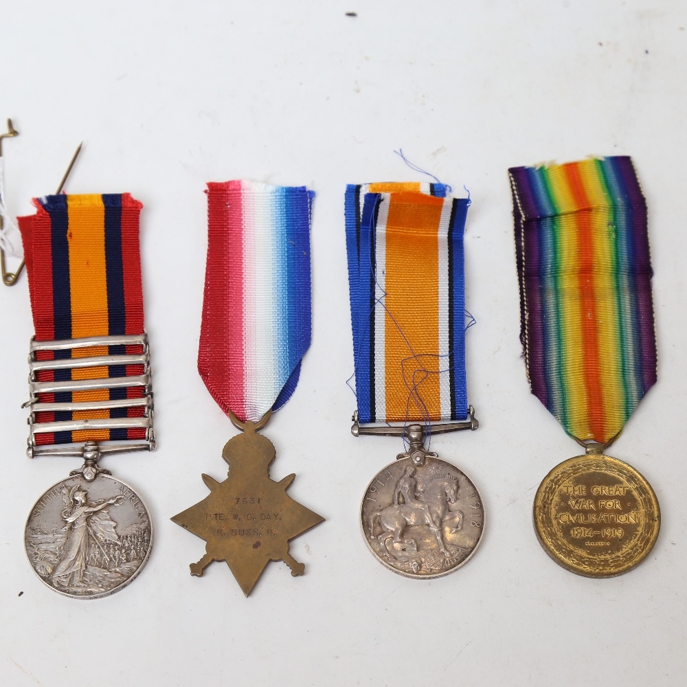 A group of 3 First World War medals plus Queen's South Africa medal