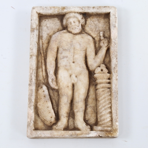 26 - A Roman relief carved marble plaque depicting Hercules, 15cm x 10cm