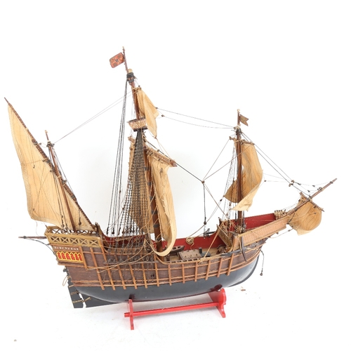 A handmade model 3-masted galleon ship, hull length 45cm | Barnebys