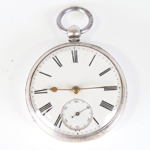 25 - A 19th century silver-cased open-face keywind pocket watch, by J Noakes of Burwash, white enamel dia... 