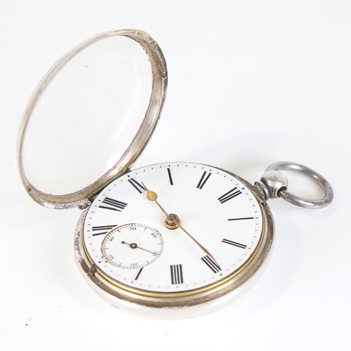 25 - A 19th century silver-cased open-face keywind pocket watch, by J Noakes of Burwash, white enamel dia... 