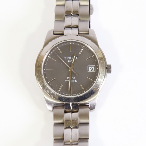 27 - TISSOT - a titanium T-Classic PR 50 quartz wristwatch, ref. J376/476T, grey dial with steel baton ho... 