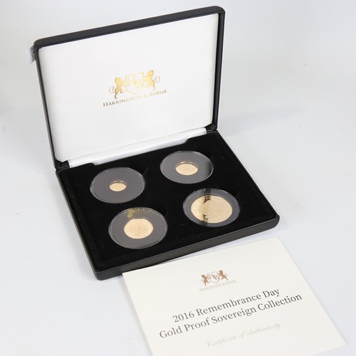 55 - 2016 Remembrance Day Gold Proof Sovereign Four-Coin Collection, comprising Double-Sovereign, Soverei... 