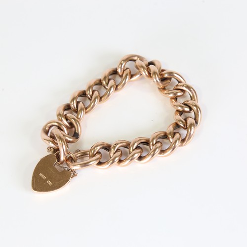 66 - A mid-20th century 9ct rose gold hollow curb link bracelet, maker's mark LW&G, bracelet length 17cm,... 