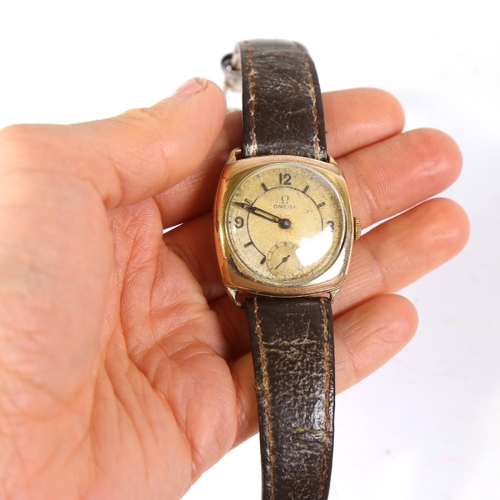 2 - OMEGA - a Vintage gold plated cushion cased mechanical wristwatch, circa 1930s, silvered dial with q... 