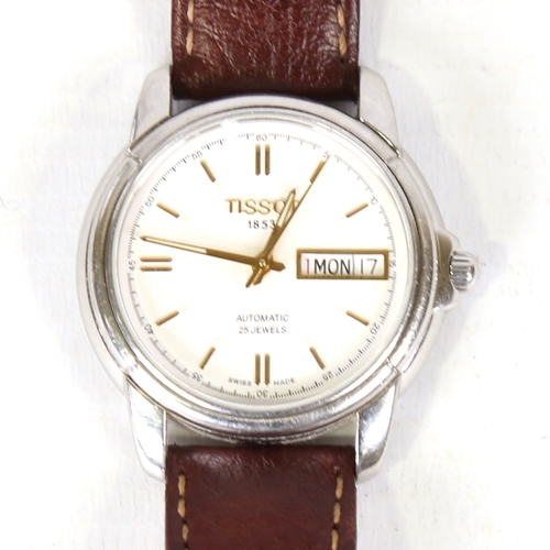 3 - TISSOT - a stainless steel automatic wristwatch, ref. A660/760, white dial with gilt rounded baton h... 