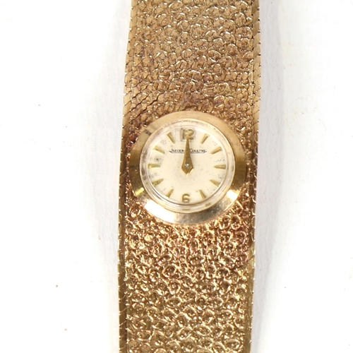 4 - JAEGER LECOULTRE - a lady's Vintage 9ct gold mechanical wristwatch, silvered dial with half-hourly A... 
