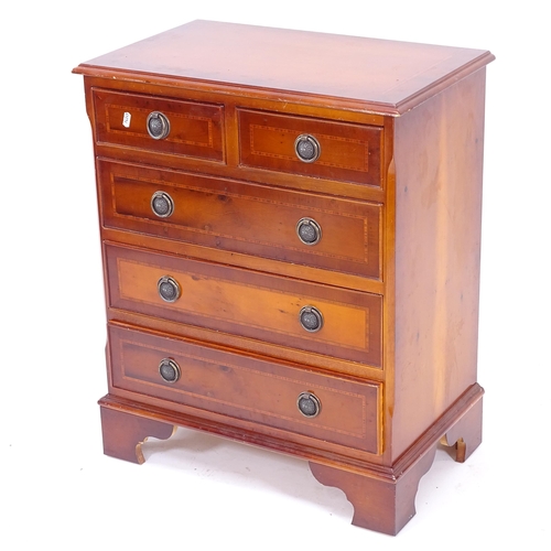 2021 - A reproduction mahogany and satinwood-strung chest of 2 short and 3 long drawers, on bracket feet, W... 