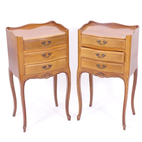 2049 - A pair of French oak bedside chests of 3 drawers, W39cm, H73cm, D30cm