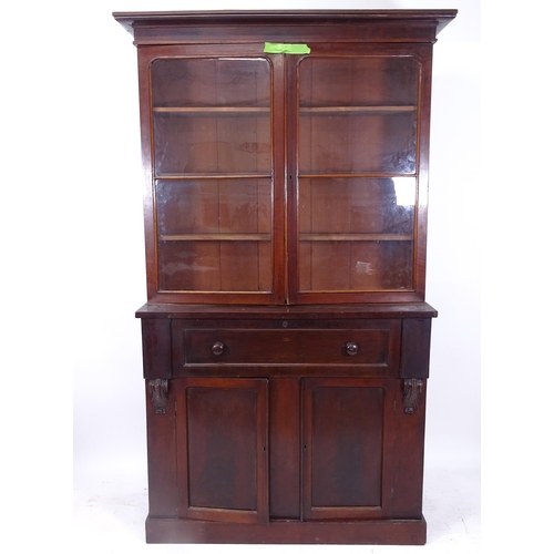 2052 - An Antique mahogany 2-section secretaire bookcase, W130cm, H218cm, D44cm