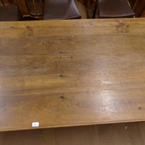 2041 - A 19th century French oak and cherrywood refectory table, W200cm, H77cm, D90cm