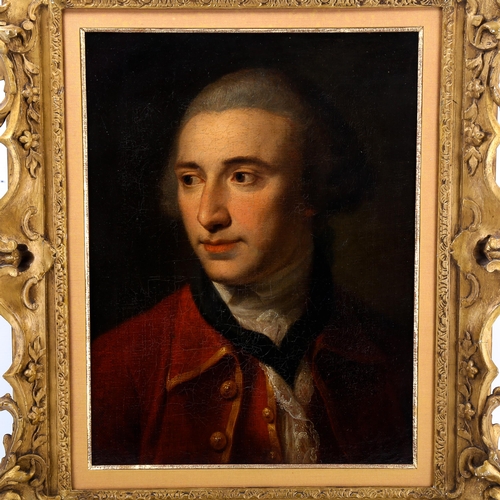 1501 - 18th century oil on canvas, portrait of a gentleman wearing a wig and red coat, unsigned, 51cm x 40c... 