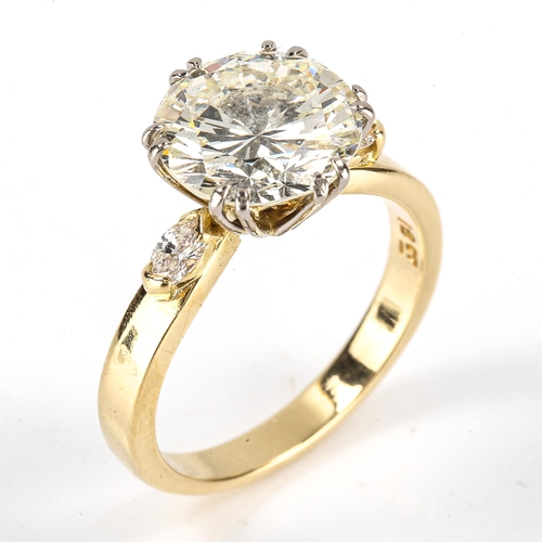 105 - A 3.65ct solitaire diamond ring, 18ct gold settings with 6 double-claw set modern round brilliant-cu... 