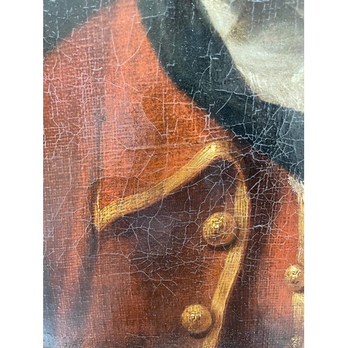 1501 - 18th century oil on canvas, portrait of a gentleman wearing a wig and red coat, unsigned, 51cm x 40c... 