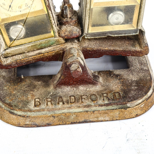 1114 - A Vintage chess clock by Fattorini & Sons of Bradford, on cast-iron base, base width 14cm
