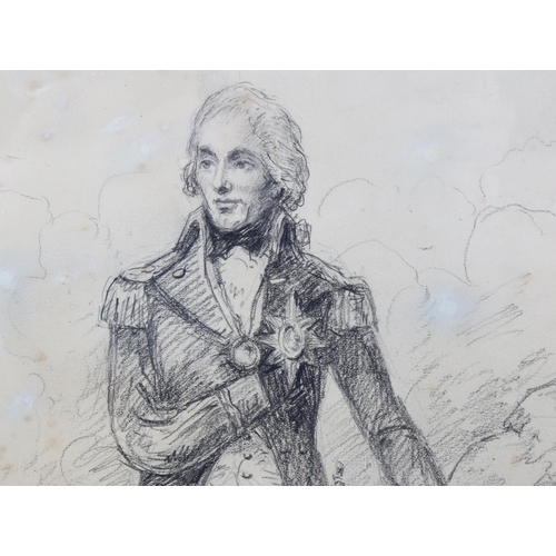 305 - William Beechey RA, charcoal drawing, portrait of Lord Nelson, signed with monogram, dated 1802, wit... 